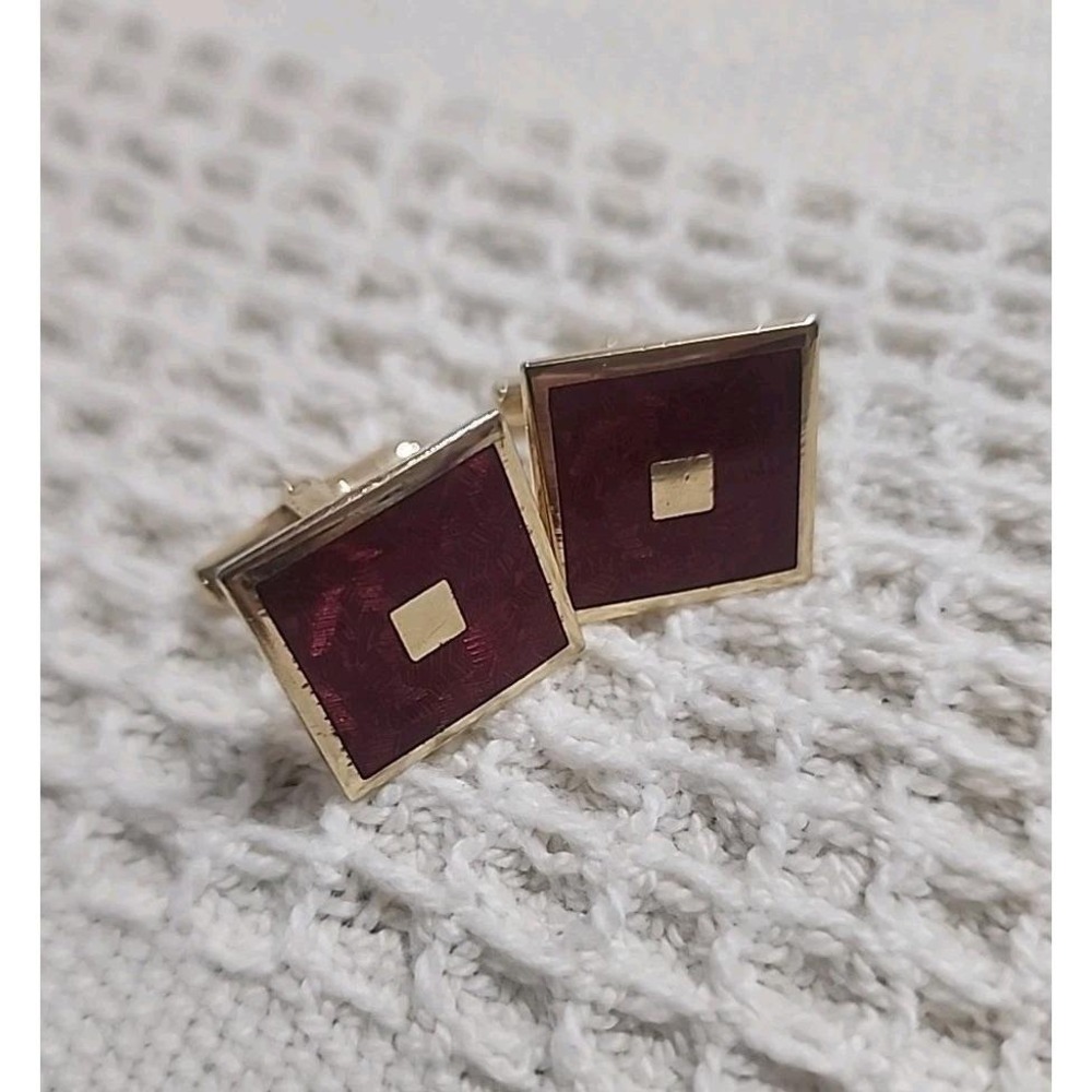 Vintage Manleigh Red Gold Square Retro Cufflinks